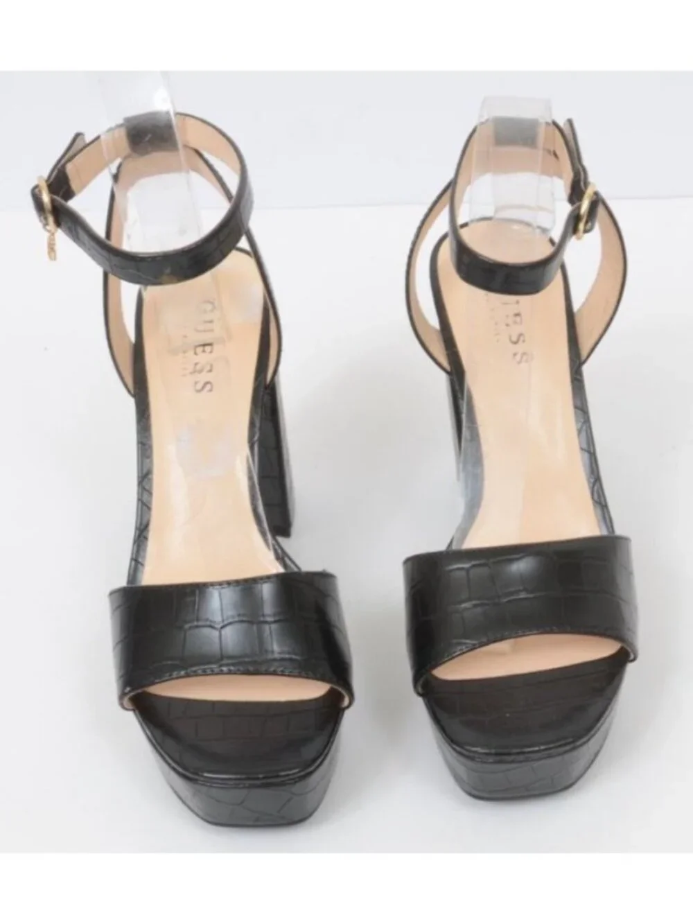 Guess Women's 8.5 Moc Croc 5 Inch Platform Heels Ankle Strap Sandals Clubwear